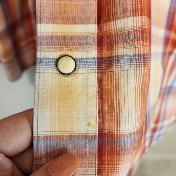 Panhandle Rough Stock Short Sleeve Size L Plaid Rust Orange Cream Off White - Picture 9 of 9